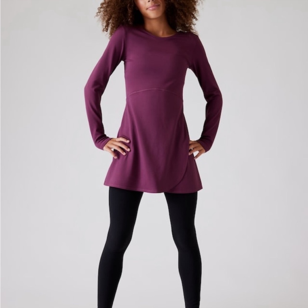Athleta Girl Chit Chat Long Sleeve Dress Size XL 14 PLUM color